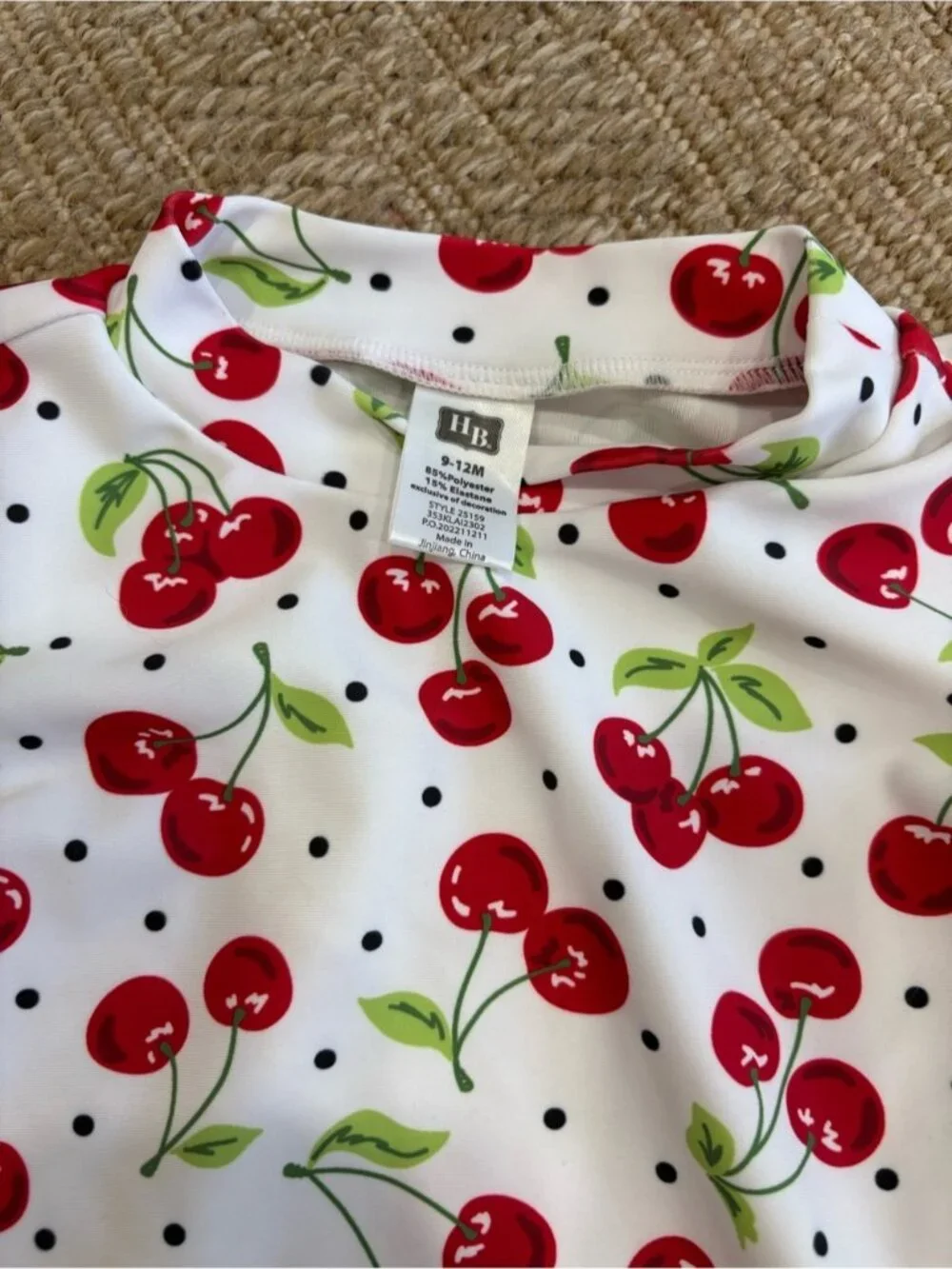 Kids Cherry Print Rash Guard Swim Set - Red & White